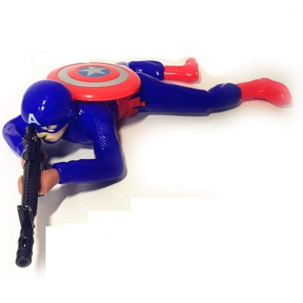 Ridhimani Crawling Captain America Action Figures Toy with LED Light Gun and Sound | Crawling Captain America with Gun