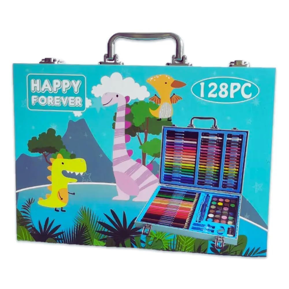 128 Pcs Dinosaur Drawing Kit, Colour Painting Art Kit Carrying Case