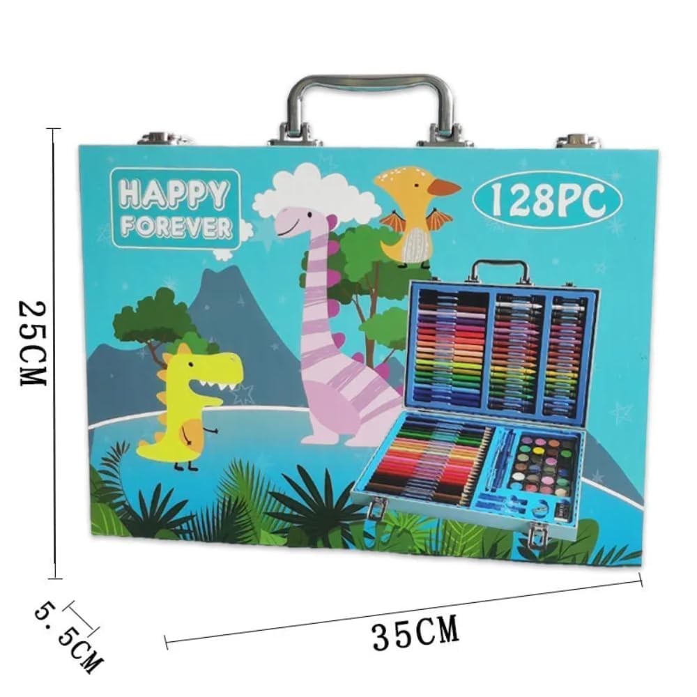128 Pcs Dinosaur Drawing Kit, Colour Painting Art Kit Carrying Case