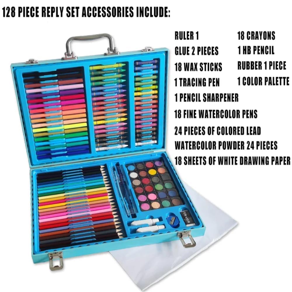 128 Pcs Dinosaur Drawing Kit, Colour Painting Art Kit Carrying Case