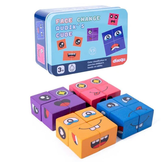 Face Change Rubik's Cube Puzzle Game, Emoji Expressions Matching Block Puzzles Building Logical Educational Toys