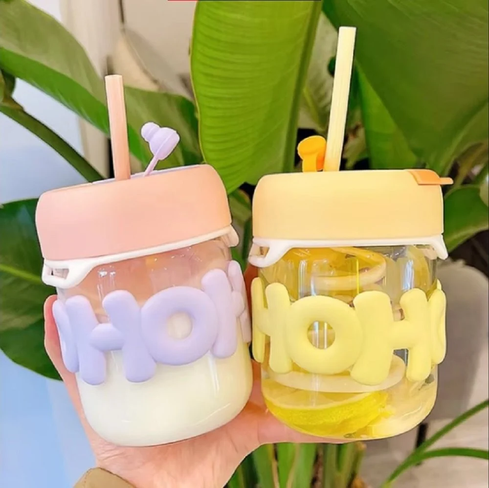 Oho HoHo Reusable Coffee Glass Mug Tumbler Sipper with Lid & Straw