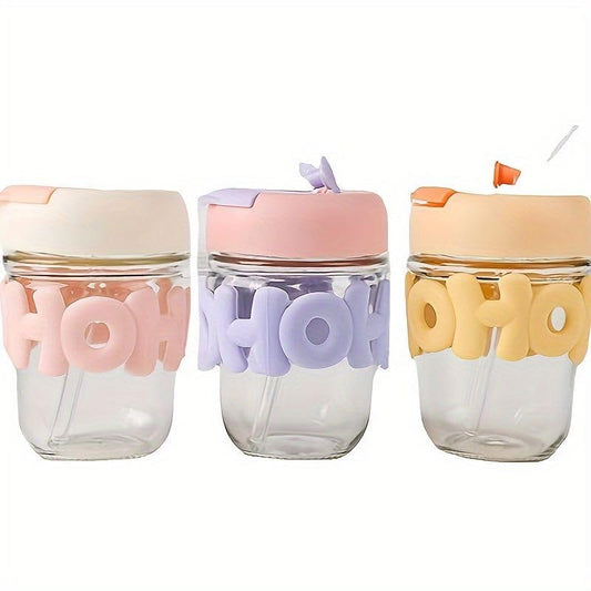 Oho HoHo Reusable Coffee Glass Mug Tumbler Sipper with Lid & Straw