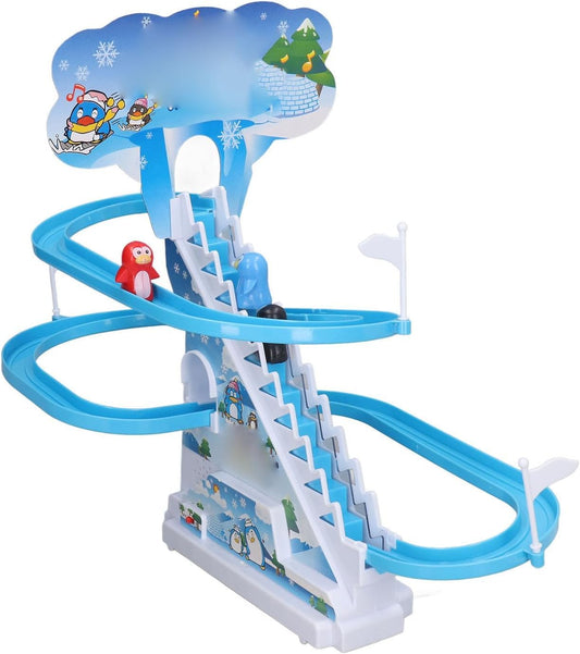 Big Size Jolly Penguin Slide Toy Set, Funny Automatic Stair-Climbing Cartoon Race Track Set Large Lovely Penguin Slide Toy Escalator Toy with Music