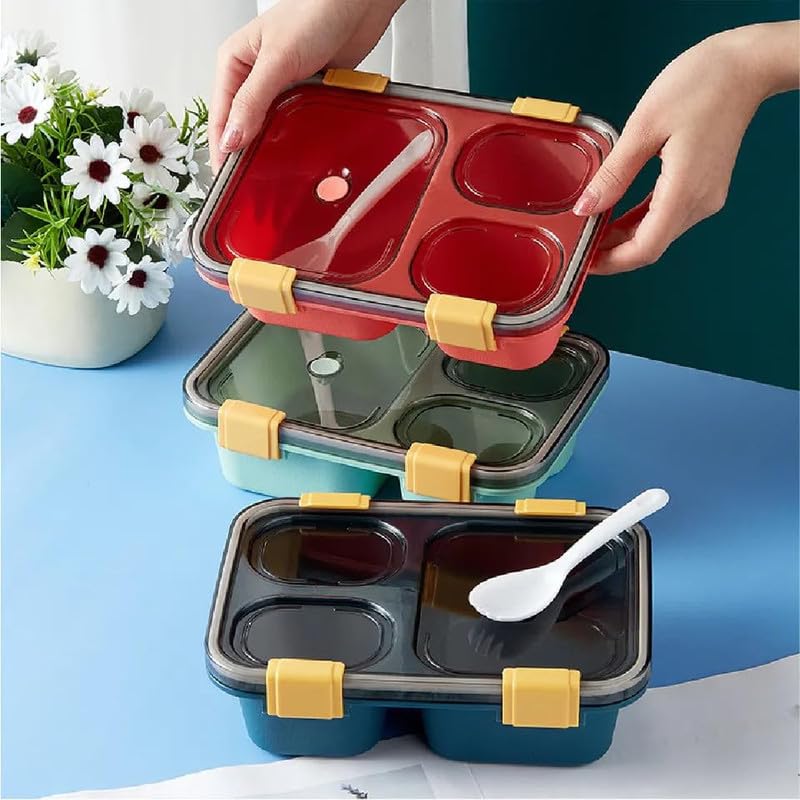 3 & 4 Compartment Lunch Box Tiffin Box with Spoon for Kids