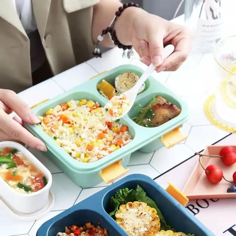 3 & 4 Compartment Lunch Box Tiffin Box with Spoon for Kids