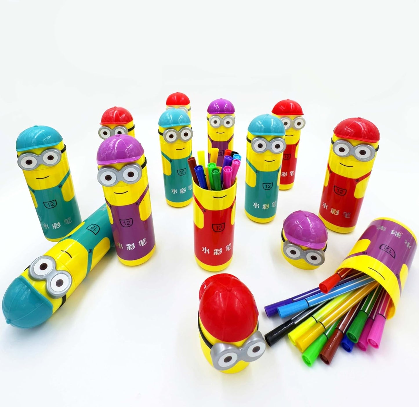 Minions Cartoon Character Sketch Pens Box, 12 Colored Pens for Kids