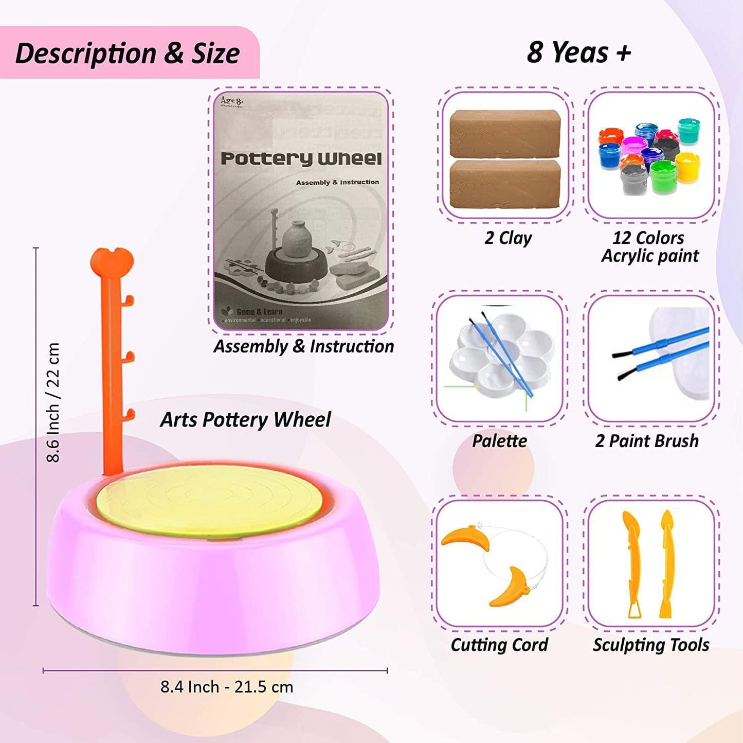 My First Pottery Set for Kids, Battery Operated Pottery Wheel & Painting Kit Playset for Beginners with Modeling Clay