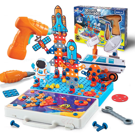 Space 3D Screw Puzzle Box, Drill Screw Tool Set, DIY Building Block Kit for Kids