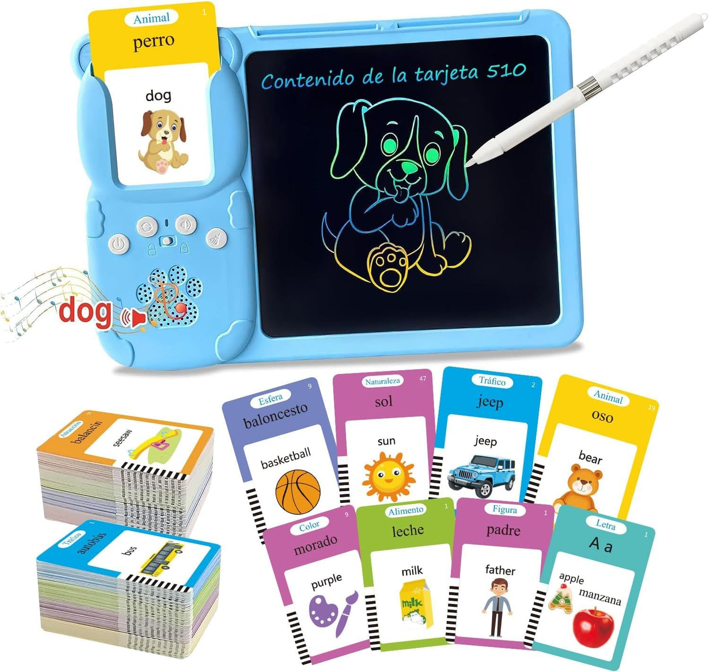 Double Sided Talking Flashcards Toys with 224 Words & LCD Writing Screen for Kids