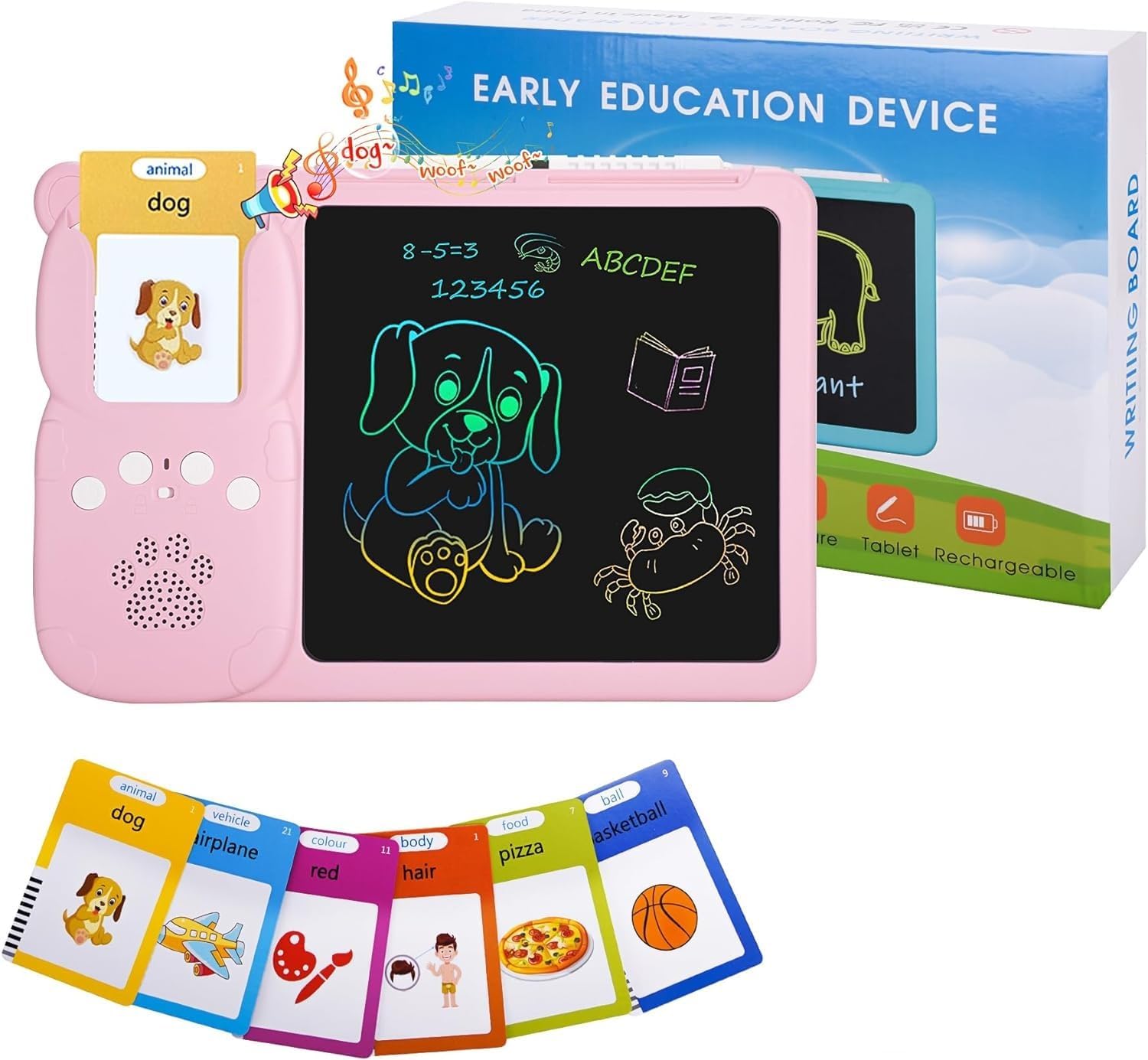 Text Card Toys Double Sided Talking Flashcards Toys with 224 Words & LCD Writing Scre ...