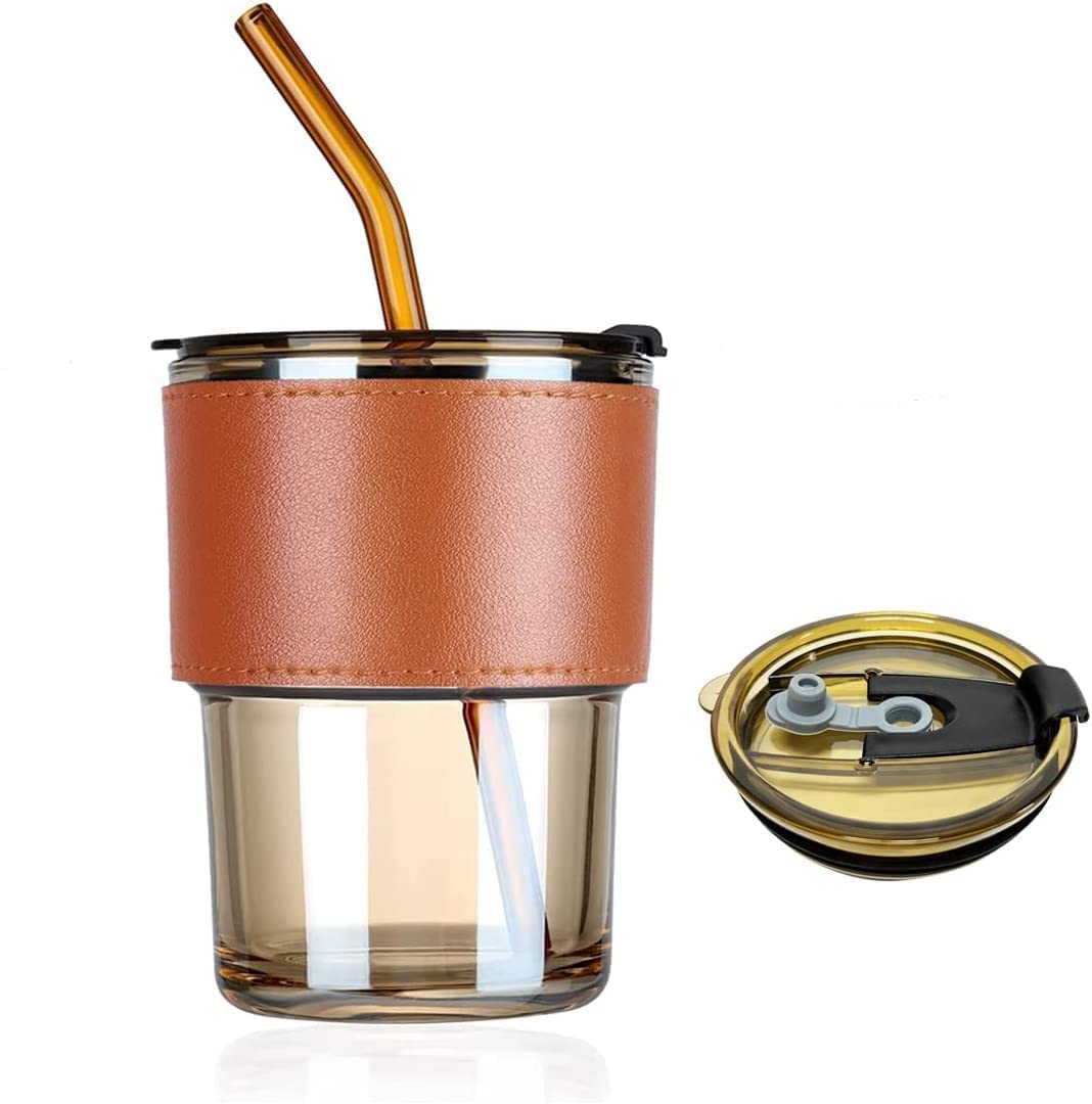 Glass Tumbler with Lid and Straw with Stylish Band