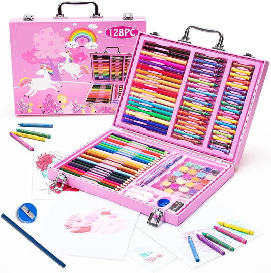 128 Pcs Unicorn Drawing Kit, Colour Painting Art Kit Carrying Case