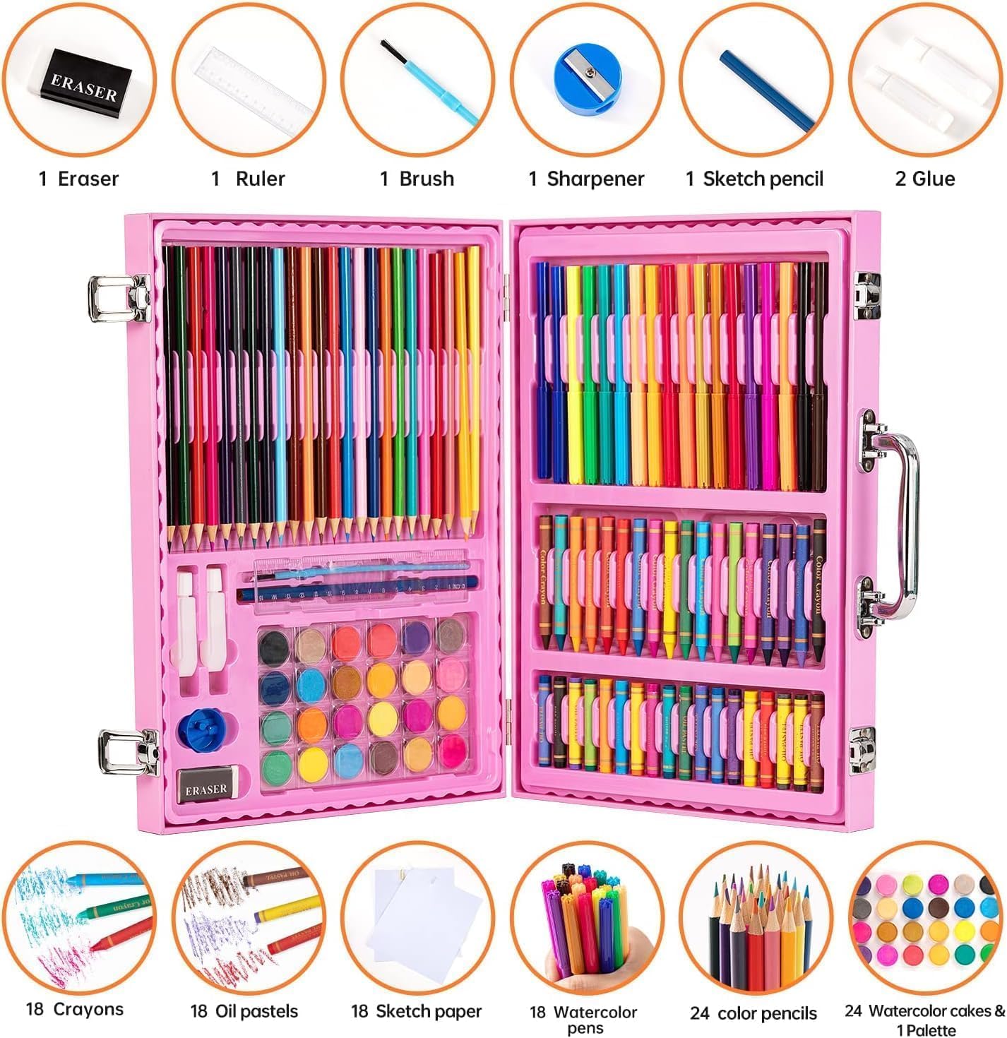 128 Pcs Unicorn Drawing Kit, Colour Painting Art Kit Carrying Case