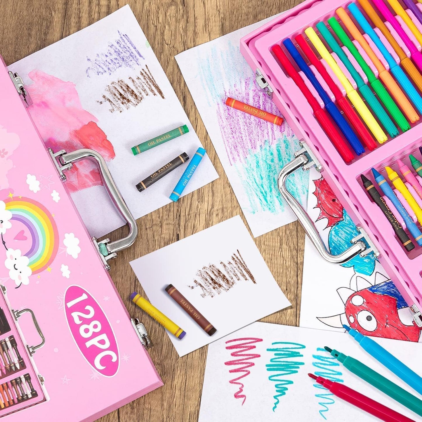 128 Pcs Unicorn Drawing Kit, Colour Painting Art Kit Carrying Case