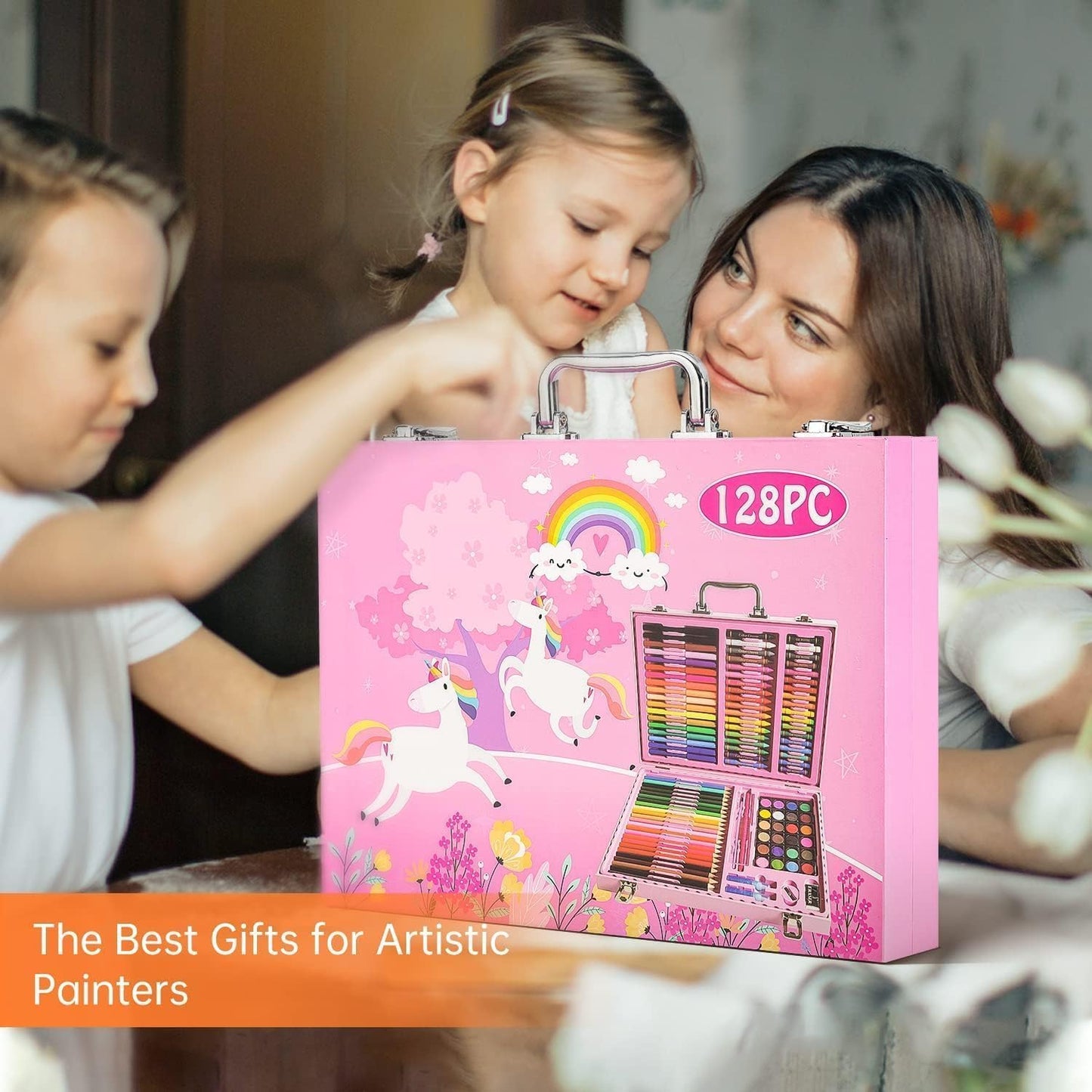 128 Pcs Unicorn Drawing Kit, Colour Painting Art Kit Carrying Case