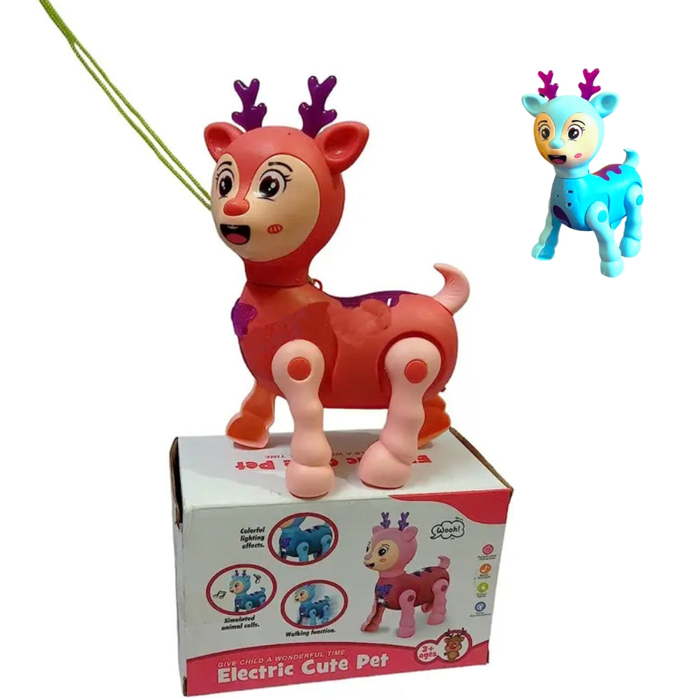 Electric Cute Pet Walking Deer Reindeer with Lights Musical Toys for Kids